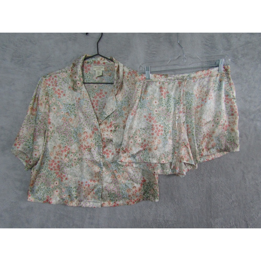 Cynthia Rowley Pajama Set Womens Floral Button Front Shirt Shorts Pink Blue